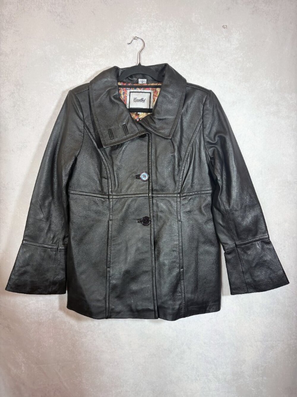 Excelled Collection Vintage Authentic Black Leather Jacket Flared Cuffs Size M